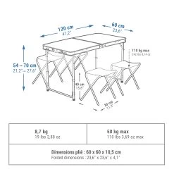 Quechua FOLDING CAMPING TABLE - 4 STOOLS - 4 TO 6 PEOPLE -Sports Outdoor Store k3ca9e921ec7bafd74f448f3620b33c2f
